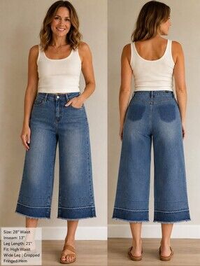 High Rise Wide Leg Cropped Denim Jeans